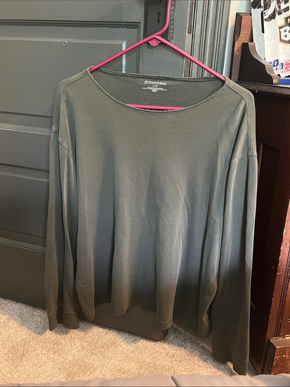 St. John's Bay Olive Green Crew Neck Long Sleeve Top